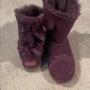 UGG Plum Suede Boots with Ribbon Accents